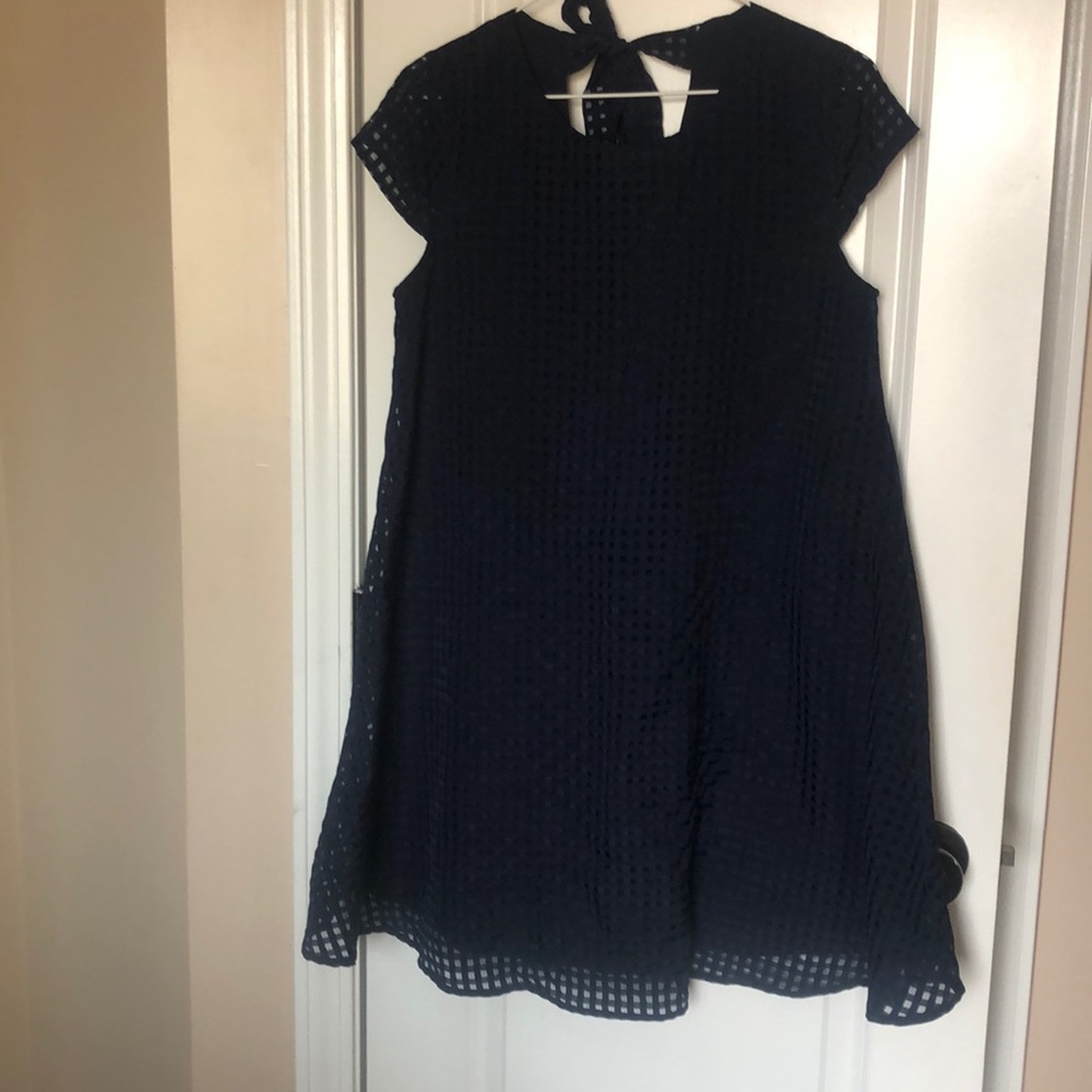 Gingham navy mini dress with back bow